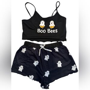 Small Black White Orange Halloween Loungewear Pajamas 2pc Set Ghosts Boo Bees